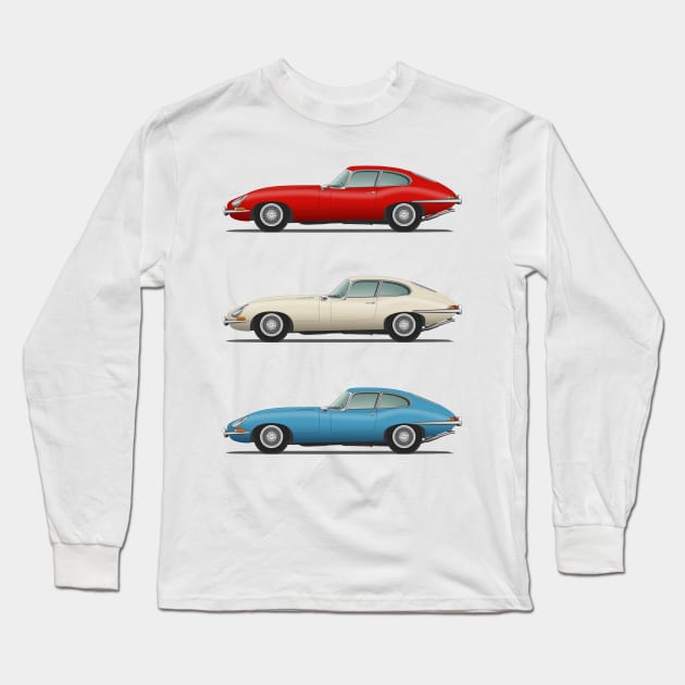 Jaguar E Type Fixed Head Coupe Red White And Blue Long Sleeve T-Shirt by SteveHClark